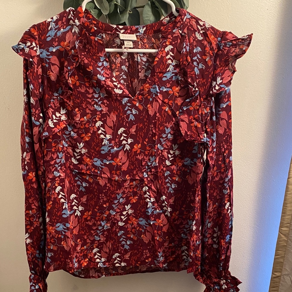 a new day Red and Blue Floral Blouse